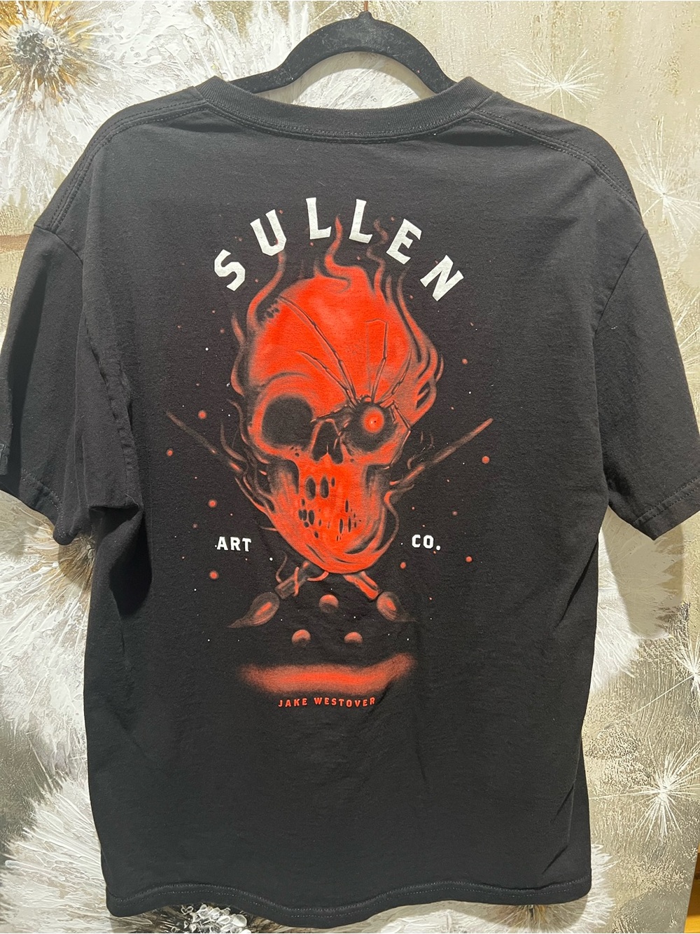 Men's Black Sullen Tee with Red Skull Graphic